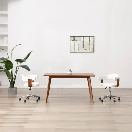 Silla comedor giratoria madera curvada cuero sintético blanco de vidaXL, Sillas de comedor - Ref: Foro24-287416, Precio: 146,...