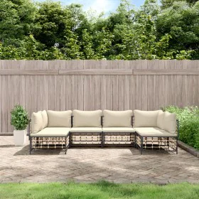 Gartenmöbel-Set 6-teilig anthrazitfarbene Kissen PE-Rattan von vidaXL, Outdoor-Sofas - Ref: Foro24-3186786, Preis: 499,57 €, ...