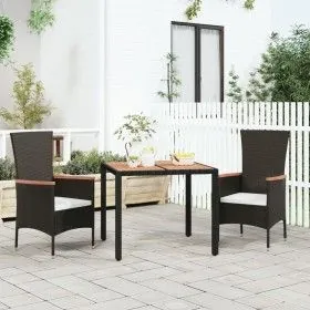 Black PE rattan garden table and solid acacia wood surface by vidaXL, Garden tables - Ref: Foro24-319548, Price: 129,71 €, Di...