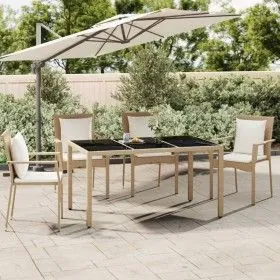 Beigefarbener Rattan-Gartentisch und Oberfläche aus gehärtetem Glas von vidaXL, Gartentische - Ref: Foro24-319553, Preis: 110...