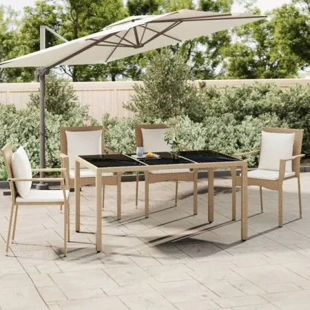 Beige rattan garden table and tempered glass surface by vidaXL, Garden tables - Ref: Foro24-319553, Price: 110,86 €, Discount: %