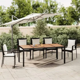 Black PE rattan garden table with solid acacia wood surface by vidaXL, Garden tables - Ref: Foro24-319554, Price: 184,44 €, D...