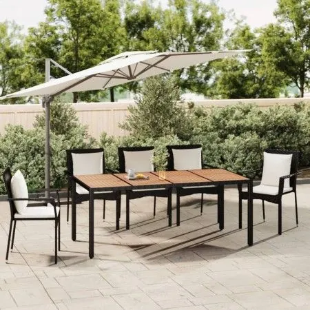 Black PE rattan garden table with solid acacia wood surface by vidaXL, Garden tables - Ref: Foro24-319554, Price: 184,44 €, D...