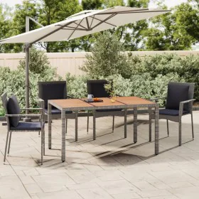 Gray PE rattan garden table and solid acacia wood surface by vidaXL, Garden tables - Ref: Foro24-319552, Price: 148,10 €, Dis...