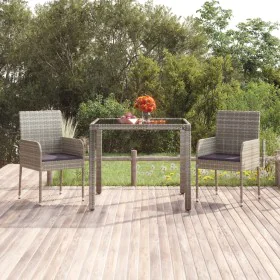 Garden table glass surface PE rattan gray 90x90x75 cm by vidaXL, Garden tables - Ref: Foro24-319896, Price: 105,98 €, Discoun...