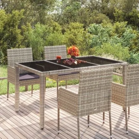 Garden table with grey PE rattan surface and glass top, measuring 150x90x75 cm. by vidaXL, Garden tables - Ref: Foro24-319900...