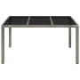 Garden table with grey PE rattan surface and glass top, measuring 150x90x75 cm. by vidaXL, Garden tables - Ref: Foro24-319900...