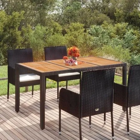 Garden table black PE rattan wooden surface 150x90x75 cm by vidaXL, Garden tables - Ref: Foro24-319901, Price: 190,94 €, Disc...