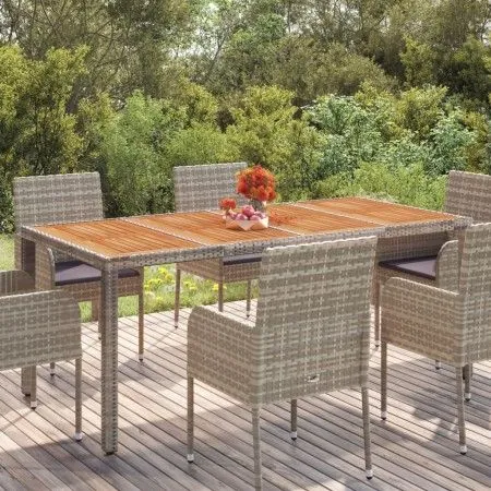 Garden table gray PE rattan wooden surface 190x90x75 cm by vidaXL, Garden tables - Ref: Foro24-319906, Price: 182,29 €, Disco...