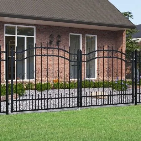 Puerta de valla punta lanza acero recubierto negro 305x173cm de vidaXL, Puertas de jardín - Ref: Foro24-151096, Precio: 362,1...
