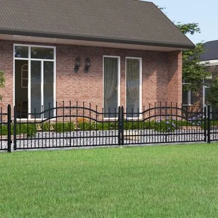 Black coated steel spear point fence gate 406x120cm by vidaXL, garden gates - Ref: Foro24-151099, Price: 414,79 €, Discount: %