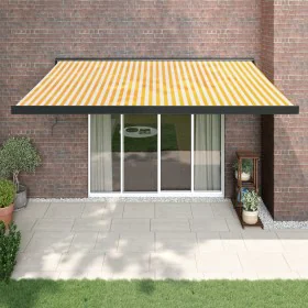 Aluminum and yellow and white fabric retractable awning 4x3 m by vidaXL, Awnings - Ref: Foro24-3154558, Price: 479,18 €, Disc...