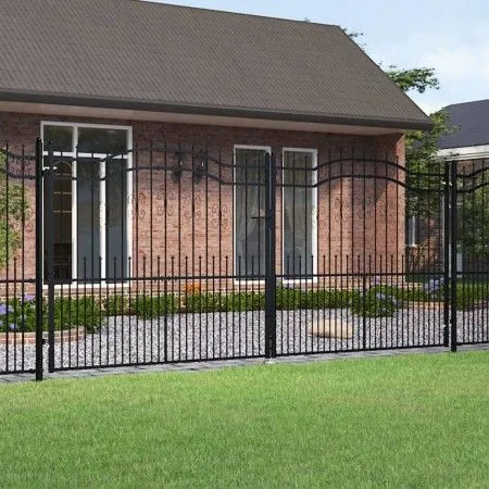 Black coated steel spear point fence gate 406x223 cm by vidaXL, garden gates - Ref: Foro24-151103, Price: 594,58 €, Discount: %