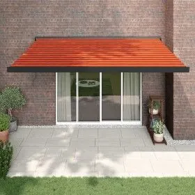 Retractable aluminum awning with orange and brown fabric, 4x3 m. by vidaXL, Awnings - Ref: Foro24-3154568, Price: 457,19 €, D...