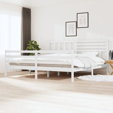 White solid wood bed frame 200x200 cm by vidaXL, Beds and slatted bases - Ref: Foro24-3101109, Price: 177,00 €, Discount: %