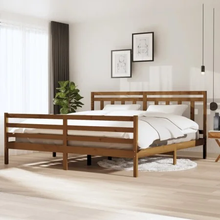 Honey brown solid wood bed frame 200x200 cm by vidaXL, Beds and slatted bases - Ref: Foro24-3100677, Price: 166,13 €, Discoun...