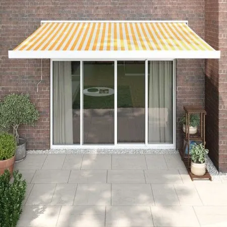 Retractable aluminum and white and yellow fabric awning 3x2.5 m by vidaXL, Awnings - Ref: Foro24-3154531, Price: 484,67 €, Di...