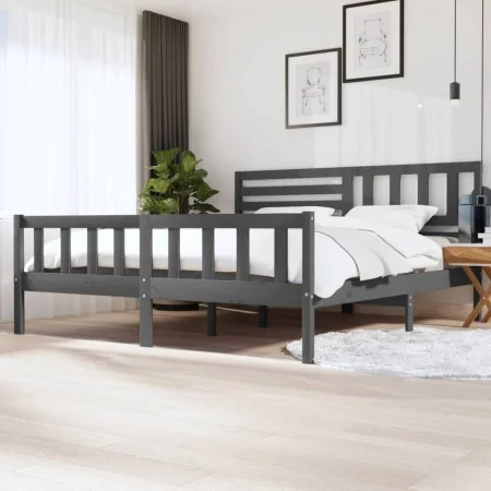 Estructura de cama de madera maciza gris 200x200 cm de vidaXL, Camas y somieres - Ref: Foro24-3101175, Precio: 191,62 €, Desc...