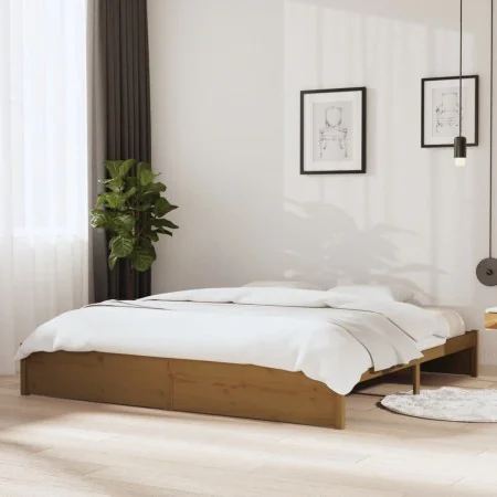 Estructura de cama madera maciza marrón miel 200x200 cm de vidaXL, Camas y somieres - Ref: Foro24-814972, Precio: 182,99 €, D...