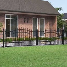 Black coated steel spear point fence gate 406x151 cm by vidaXL, garden gates - Ref: Foro24-151100, Price: 459,24 €, Discount: %