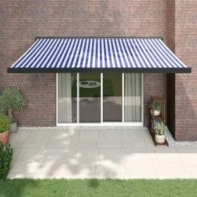 Retractable aluminum and blue and white fabric awning 4x3 m by vidaXL, Awnings - Ref: Foro24-3154598, Price: 718,26 €, Discou...