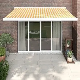 Retractable aluminum and white and yellow fabric awning 3x2.5 m by vidaXL, Awnings - Ref: Foro24-3154581, Price: 571,45 €, Di...