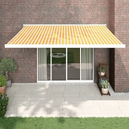 Aluminum and yellow and white fabric retractable awning 4x3 m by vidaXL, Awnings - Ref: Foro24-3154583, Price: 1,00 €, Discou...