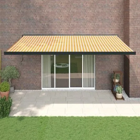 Retractable aluminum and yellow and white fabric awning 5x3 m by vidaXL, Awnings - Ref: Foro24-3154610, Price: 737,91 €, Disc...