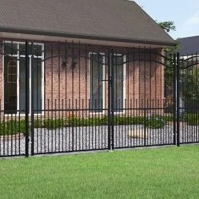Black coated steel spear point fence gate 305x223cm by vidaXL, garden gates - Ref: Foro24-151098, Price: 501,04 €, Discount: %