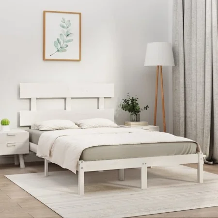 White solid wood bed frame 200x200 cm by vidaXL, Beds and slatted bases - Ref: Foro24-3104694, Price: 134,92 €, Discount: %
