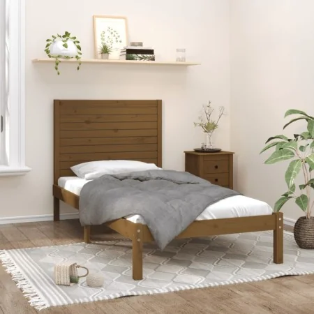 Honey brown solid wood bed frame 100x200 cm by vidaXL, Beds and slatted bases - Ref: Foro24-3104601, Price: 114,91 €, Discoun...