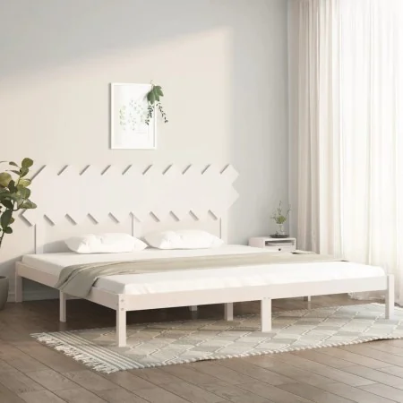White solid wood bed frame 200x200 cm by vidaXL, Beds and slatted bases - Ref: Foro24-3104889, Price: 140,72 €, Discount: %