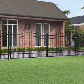 Black coated steel spear point fence gate 406x173 cm by vidaXL, garden gates - Ref: Foro24-151101, Price: 458,47 €, Discount: %