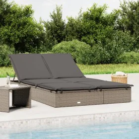Double sun lounger made of synthetic rattan with grey cushions by vidaXL, Loungers - Ref: Foro24-319646, Price: 265,98 €, Dis...