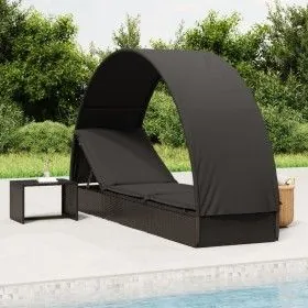 Sun lounger with round black synthetic rattan canopy 211x57x140 cm by vidaXL, Loungers - Ref: Foro24-319644, Price: 188,65 €,...