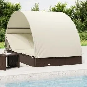 2-person sun lounger with round awning, brown PE rattan, 211x112x140 cm by vidaXL, Loungers - Ref: Foro24-319653, Price: 307,...