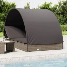 2-person sun lounger with round awning PE rattan gray 211x112x140 cm by vidaXL, Loungers - Ref: Foro24-319655, Price: 301,44 ...