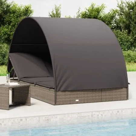 2-person sun lounger with round awning PE rattan gray 211x112x140 cm by vidaXL, Loungers - Ref: Foro24-319655, Price: 301,44 ...