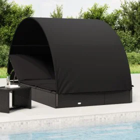 2-person sun lounger with round black PE rattan awning 211x112x140 cm by vidaXL, Loungers - Ref: Foro24-319656, Price: 303,23...