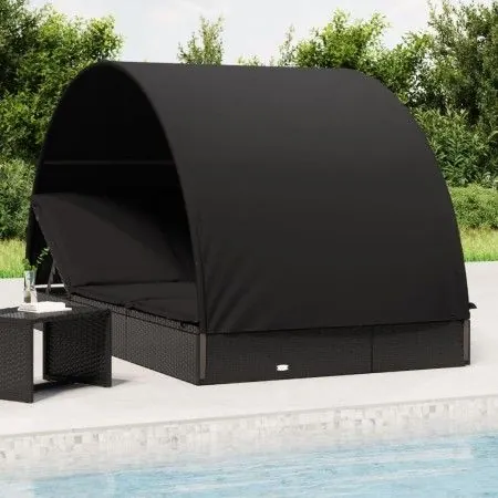 2-person sun lounger with round black PE rattan awning 211x112x140 cm by vidaXL, Loungers - Ref: Foro24-319656, Price: 303,23...