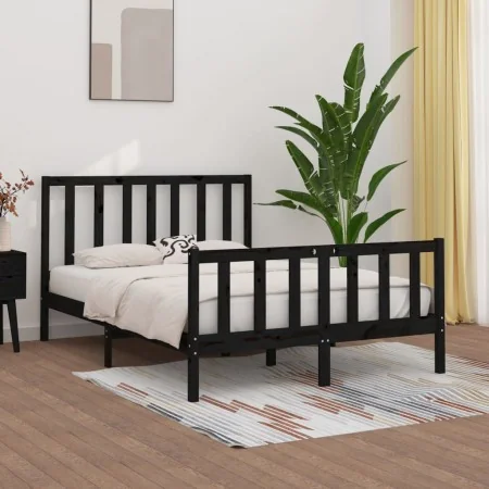 Black solid wood bed frame 140x190 cm by vidaXL, Beds and slatted bases - Ref: Foro24-3105209, Price: 170,19 €, Discount: %