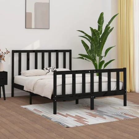 Estructura de cama de madera maciza negra 140x190 cm de vidaXL, Camas y somieres - Ref: Foro24-3105209, Precio: 170,19 €, Des...
