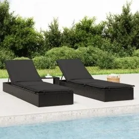 2 pcs sun loungers with black synthetic rattan table by vidaXL, Loungers - Ref: Foro24-319636, Price: 334,07 €, Discount: %