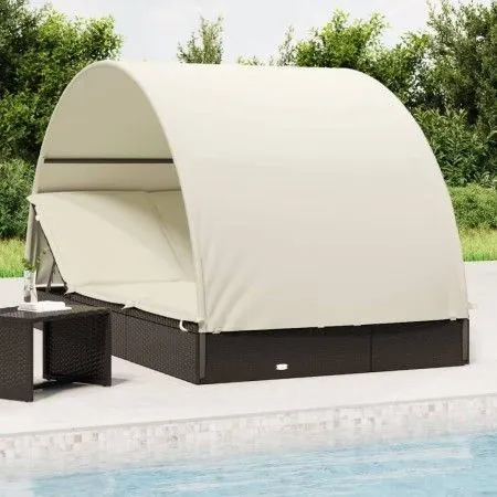 2-person sun lounger with round awning, black PE rattan, 211x112x140 cm by vidaXL, Loungers - Ref: Foro24-319654, Price: 290,...