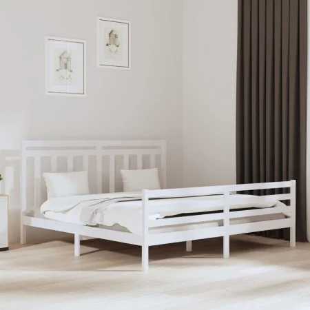 Weißer Massivholzbettrahmen 200x200 cm von vidaXL, Betten und Lattenroste - Ref: Foro24-3105336, Preis: 154,63 €, Rabatt: %
