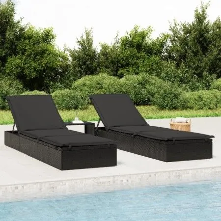 Lounger 1 pc with black synthetic rattan cushion 201x55x62 cm by vidaXL, Loungers - Ref: Foro24-319632, Price: 166,36 €, Disc...