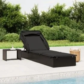 Sun lounger with folding awning black synthetic rattan 213x63x97cm by vidaXL, Loungers - Ref: Foro24-319640, Price: 159,99 €,...