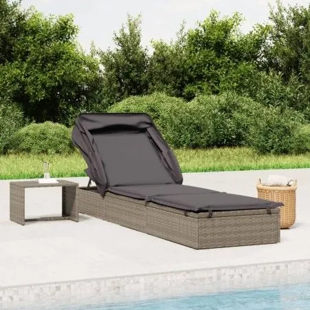 Lounger with folding awning gray synthetic rattan 213x63x97cm by vidaXL, Loungers - Ref: Foro24-319639, Price: 190,85 €, Disc...