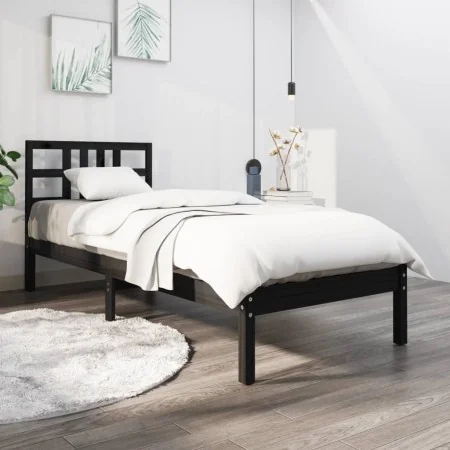 Estructura de cama madera maciza negra 100x200 cm de vidaXL, Camas y somieres - Ref: Foro24-3105399, Precio: 122,02 €, Descue...