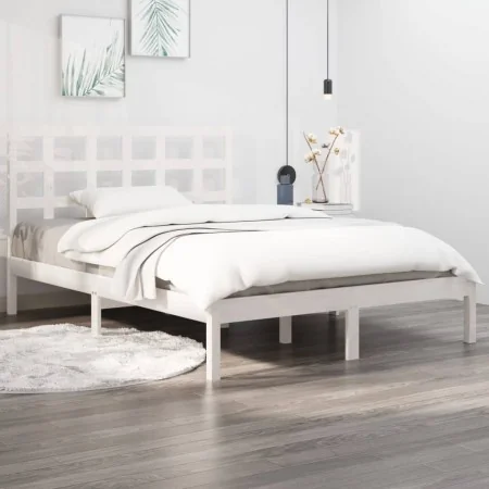 White solid wood bed frame 140x190 cm by vidaXL, Beds and slatted bases - Ref: Foro24-3105451, Price: 122,33 €, Discount: %